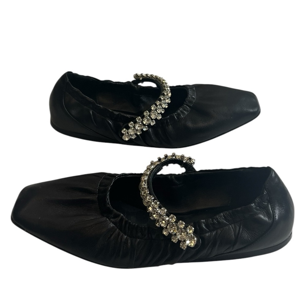 Jimmy Choo Gai Square-Toe Crystal-Strap Leather Ballerina Flats 34, pre-owned. - Picture 7 of 16
